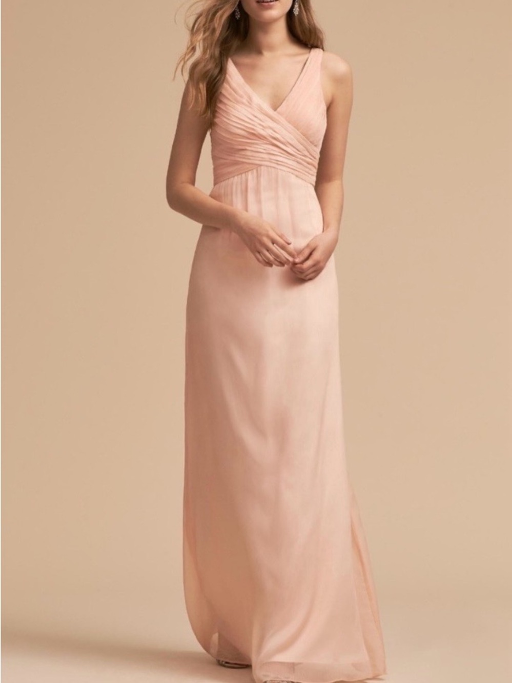 NWT Anthropologie BHLDN Corsa 
Maxi Dress Peach Blush Pink Chiffon Formal Gown M